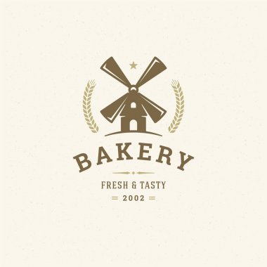 Bakery logo or badge vintage vector illustration mill silhouette for bakery sho clipart
