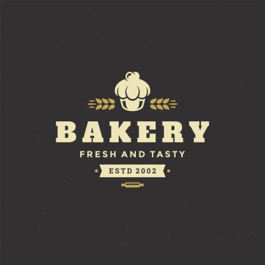 Fırın rozeti veya etiketi vektör illüstrasyon kek silueti fırın için