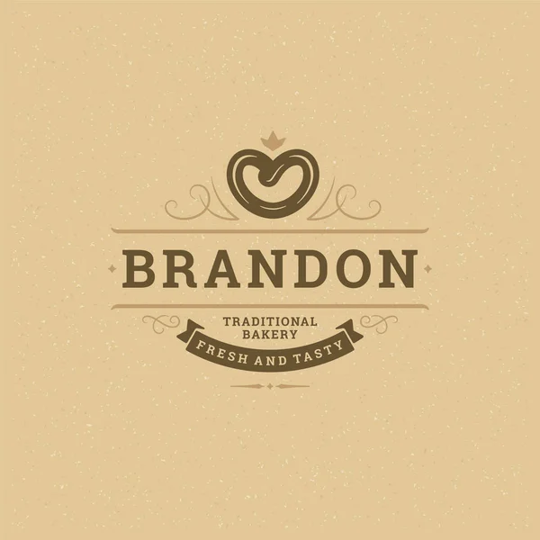 Logo de boulangerie ou badge vintage vectoriel illustration bretzel silhouette pour boulangerie — Image vectorielle