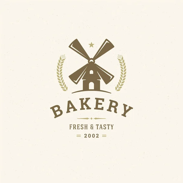 Bäckerei-Logo oder Abzeichen vintage Vektor Illustration Mühle Silhouette für Bäckerei sho — Stockvektor