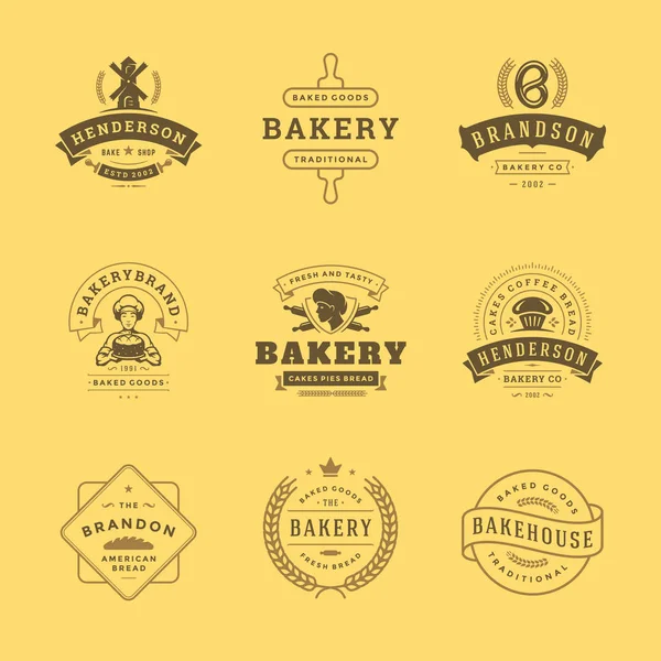 Logotipos de padaria e emblemas modelos de design conjunto vetor ilustração bom para padaria loja e emblemas de café . —  Vetores de Stock