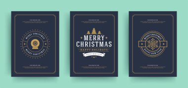 Noel tebrik kartları dekorasyon etiketleri vektör illüstrasyon ile tasarım şablonu ayarlayın.
