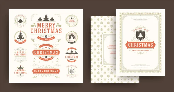 Christmas labels and badges vector design elements set with greeting card template.