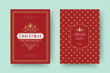 Noel tebrik kartı vintage tipografik tasarım, semboller ile süslü süslemeler, kış tatilleri dilek