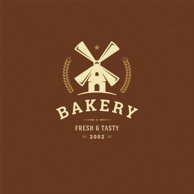 Fırın rozeti veya etiketi fırın için vektör illüstrasyon değirmeni silueti.