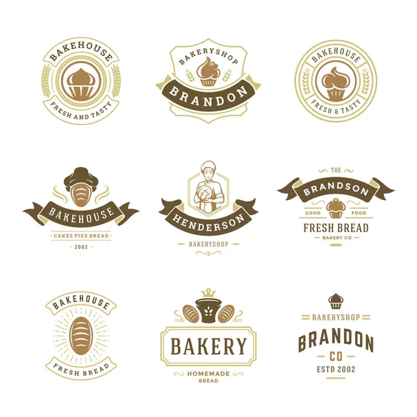 Bakery logos and badges design templates set vector illustration. — Stock Vector