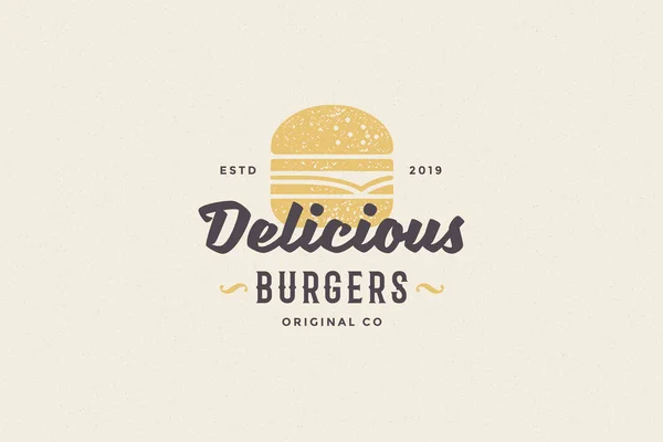 Hand drawn logo burger silhouette and modern vintage typography retro style vector illustration. — Stock Vector