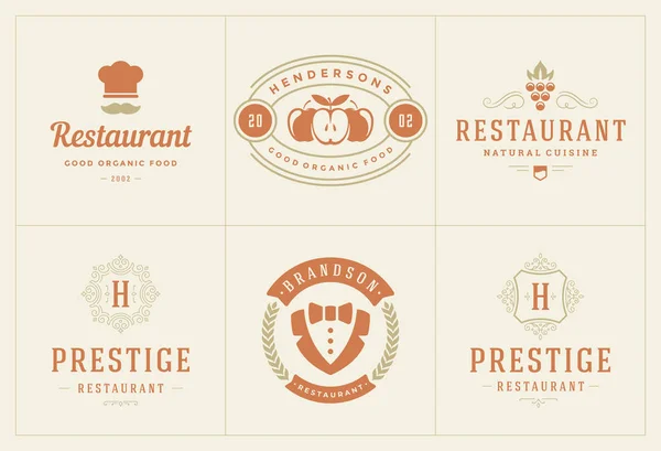 餐厅标志模板集矢量图解，适用于菜单标签和咖啡店徽章 — 图库矢量图片