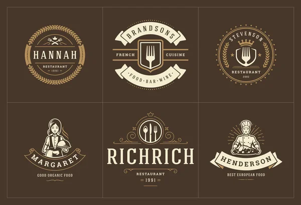 Plantillas de logos de restaurante set vector ilustración bueno para etiquetas de menú e insignias de café — Vector de stock