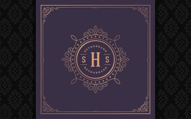 Klasik monogram logosu zarif çizgi çizgileri güzelleştirir zarif süsler Viktorya tarzı vektör şablonu tasarımı