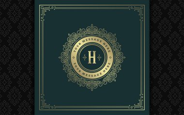 Klasik monogram logosu zarif çizgi çizgileri güzelleştirir zarif süsler Viktorya tarzı vektör şablonu tasarımı