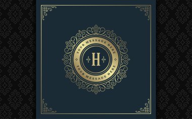 Klasik monogram logosu zarif çizgi çizgileri güzelleştirir zarif süsler Viktorya tarzı vektör şablonu tasarımı