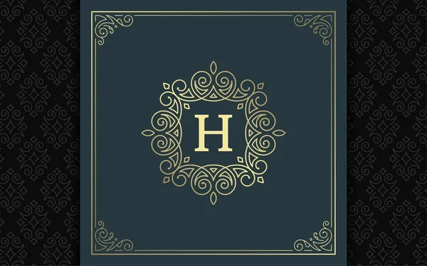 Vintage monogram logo elegant bloeit lijn kunst sierlijke ornamenten victorian stijl vector template ontwerp — Stockvector