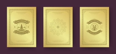 Noel tebrik kartı tasarımı, süslü dekorasyon sembolleri kar tanesi, kış tatili dilekleri klasik tipografi.