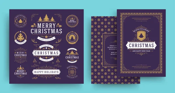 Etiquetas navideñas y elementos de diseño de vectores de insignias con plantilla de tarjeta de felicitación . — Vector de stock