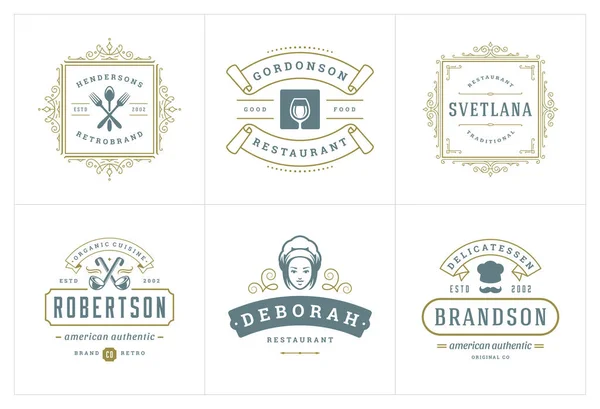 Plantillas de logos de restaurante set vector ilustración bueno para etiquetas de menú e insignias de café — Vector de stock