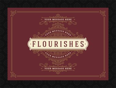 Vintage süsleme tebrik kartı kaligrafik dekoratif girdaplar ve vignette çerçeve tasarım vektörü şablonu