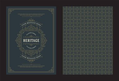 Vintage süsleme tebrik kartı kaligrafik dekoratif girdaplar ve vignette çerçeve tasarım vektörü şablonu