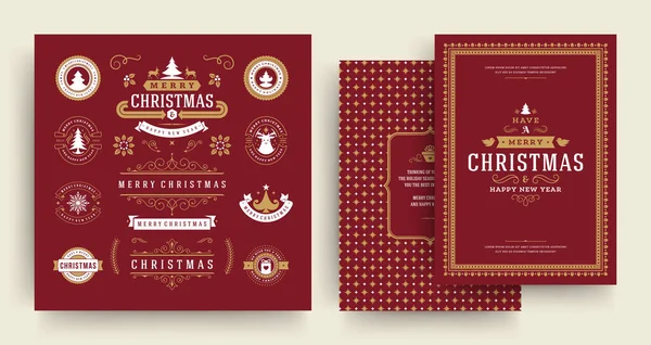 Etiquetas navideñas y elementos de diseño de vectores de insignias con plantilla de tarjeta de felicitación . — Vector de stock
