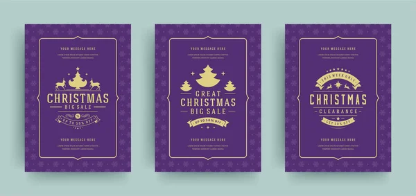 Vente de Noël flyers ou bannières design set offres de réduction et flocons de neige motif fond avec décoration ornée — Image vectorielle