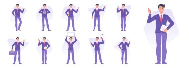 Çeşitli iş faaliyetleri vektör çizimleri yapan bir grup işadamı