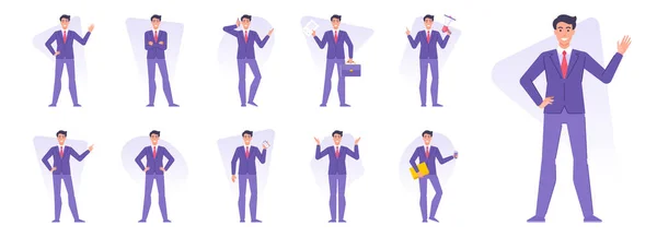 Set of businessmen doing various business activities vector illustrations — Stock Vector