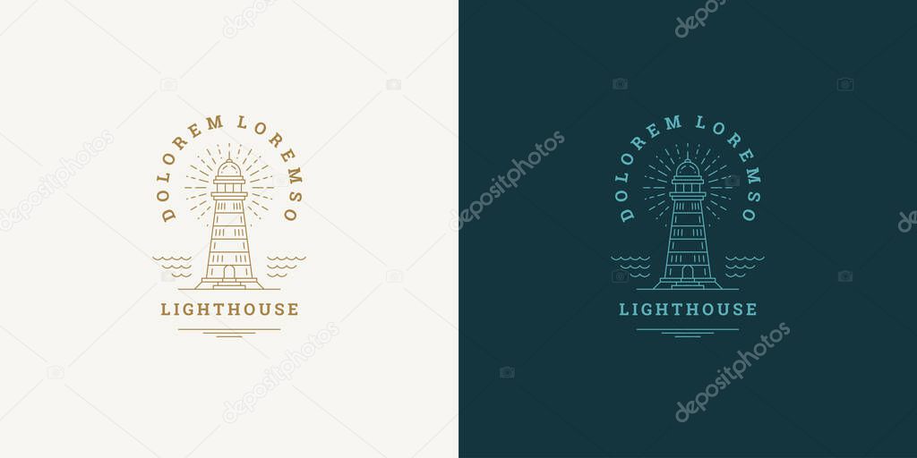 Lighthouse line symbol vector logo emblem design template illustration simple minimal linear style