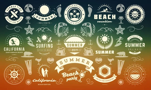 Étiquettes et badges d'été typographie rétro pour affiches, cartes de vœux et bannières. — Image vectorielle