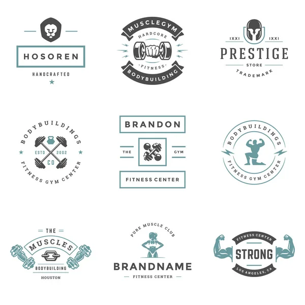 Fitness center og sport gym logoer og badges design sæt vektor illustration. – Stock-vektor