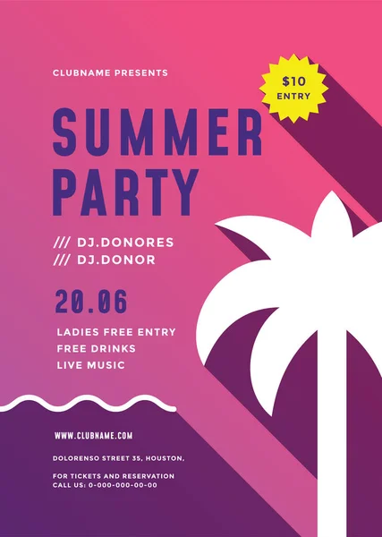 Summer beach party flyer or poster template modern typography style design. — Stock Vector