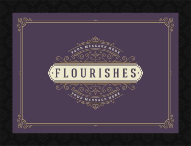 Vintage süsleme tebrik kartı kaligrafik dekoratif girdaplar ve vignette çerçeve tasarım vektörü şablonu