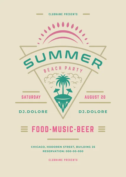 Summer party poster or flyer retro design template. — Stock Vector