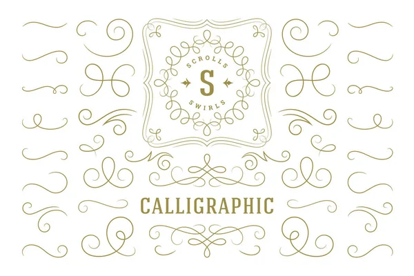Kaligrafik tasarım elemanları vintage süsler girdaplar ve parşömenler dekorasyon vektör tasarım elementleri. — Stok Vektör