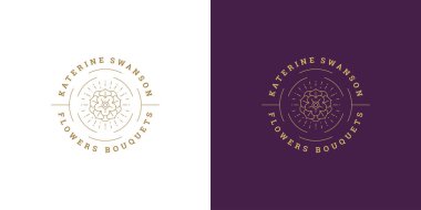 Çiçek yaprağı çizgisi ve dal yaprakları vektör amblemi tasarım şablonu çizimi basit asgari doğrusal biçim