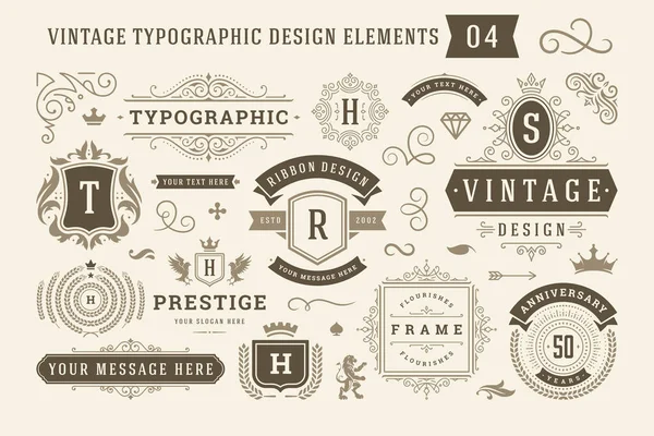 Vintage tipográfico elementos de design conjunto vetor ilustração. — Vetor de Stock