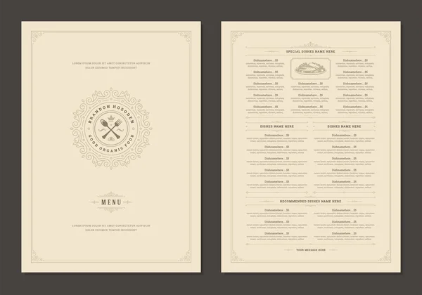 Plantilla de diseño de menú con cubierta y folleto de vectores de logotipo de restaurante vintage. — Vector de stock