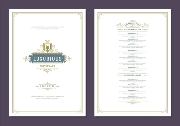 Шаблон дизайна меню с обложкой и векторной брошюрой логотипа ресторана. — стоковый вектор