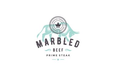 El çizimi boğa silueti ve modern klasik tipografi retro stil vektör çizimi