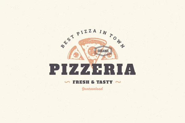 Handritad logo pizza skiva silhuett och modern vintage typografi retro stil vektor illustration — Stock vektor