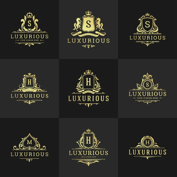 Luxus vintage dísz logó monogram címer sablonok design set vektor illusztráció — Stock Vector