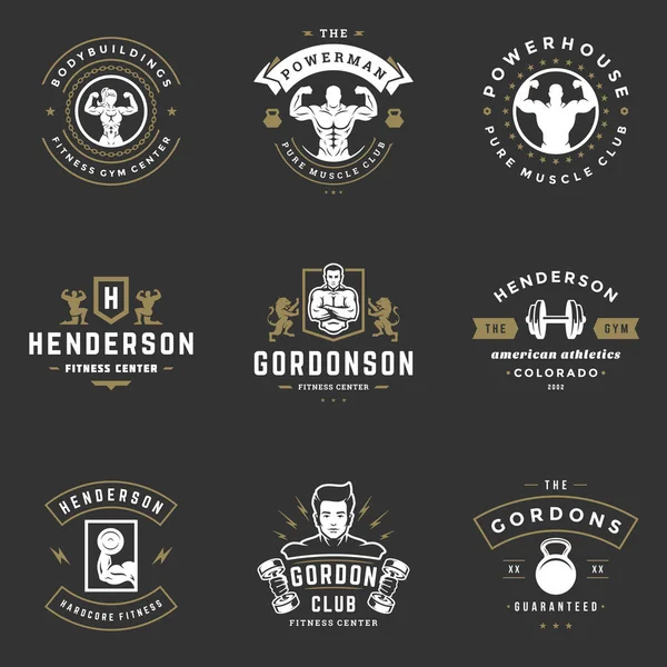 Fitnesscentrum en sportschool logo 's en badges design set vector illustratie. — Stockvector