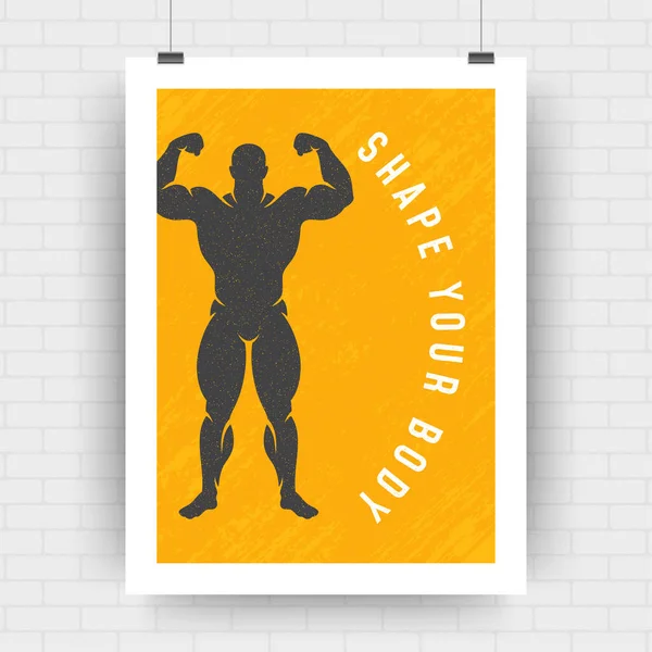 Fitness Motivation Poster Retro typografisches Zitat Design Vorlage mit Bodybuilder Mann Symbol Vektor Illustration. — Stockvektor
