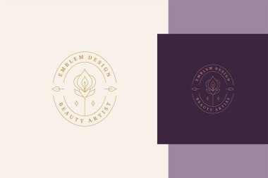 Oval çerçeve biçimi içinde zarif orkide ile doğrusal biçim logo şablonu en az vektör çizimi