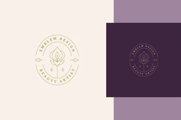 Ilustración vectorial mínima de plantilla de logotipo de estilo lineal con orquídea elegante en estilo de línea de marco ovalado — Archivo Imágenes Vectoriales