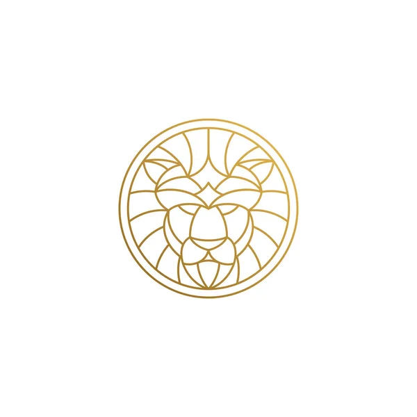 Vékony vonalakkal rajzolt geometriai oroszlánfej körkörös emblémája — Stock Vector