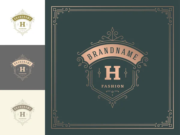 Luxury logo template vector vintage flourishes ornaments. — Stock Vector