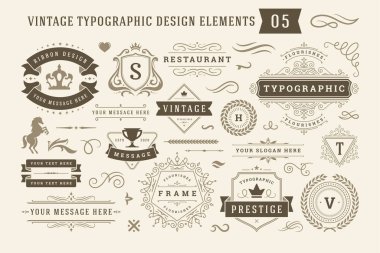 Klasik tipografik tasarım ögeleri vektör illüstrasyonunu ayarla.