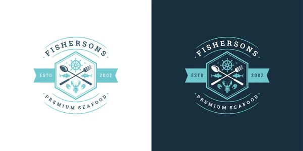Tenger gyümölcsei logó vagy jel vektor illusztráció halpiac és étterem embléma sablon tervezés homár sziluett — Stock Vector