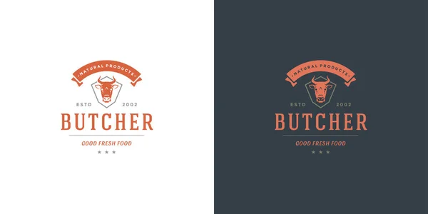 Carniceiro logotipo vetor ilustração vaca cabeça silhueta bom para fazenda ou restaurante crachá — Vetor de Stock