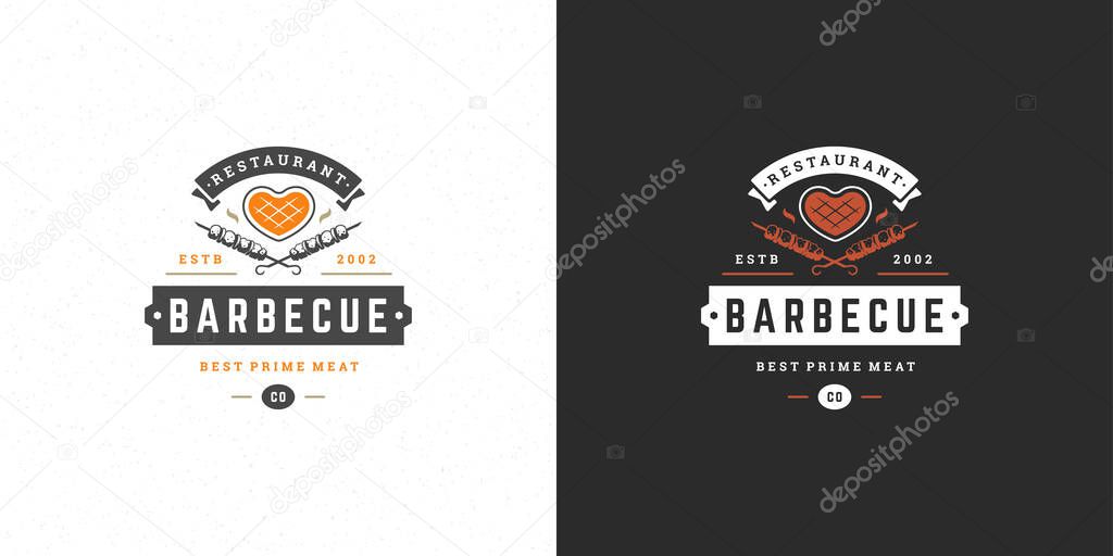 Barbecue logo vector illustration grill house or bbq restaurant menu emblem meat steak silhouette